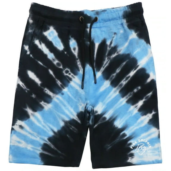 Pink Dolphin Men's Tie Dye Waves Script Logo Fleece Sweat Shorts (Large, Blue)
