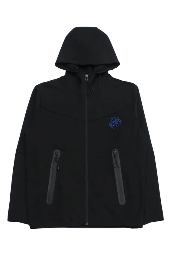 Men's Wave Zip Up Activewear Hoodie Jacket (Medium, Black/Blue)