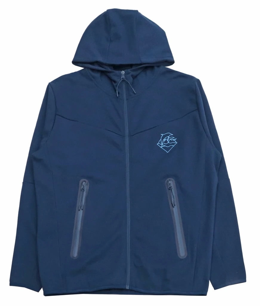 Pink Dolphin Men s Wave Zip Up Activewear Hoodie Jacket Medium Navy Light Blue Walmart