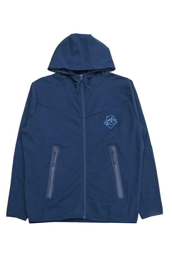 Men's Wave Zip Up Activewear Hoodie Jacket (Small, Navy/Light Blue)