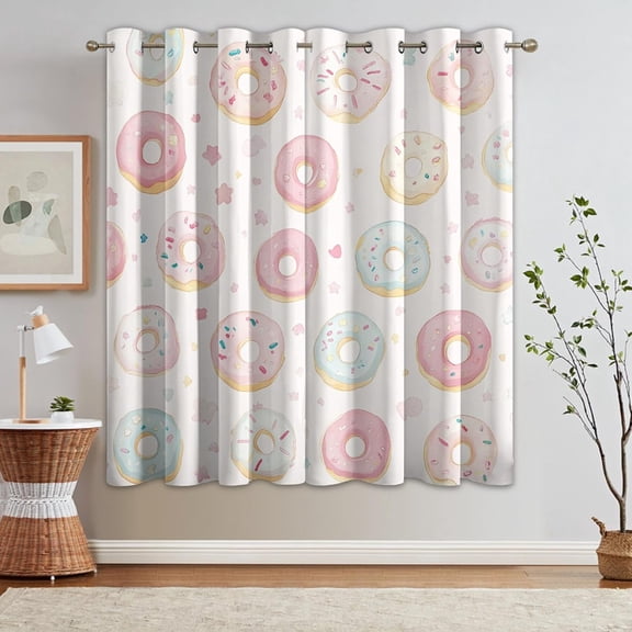 Pink Donut Curtains, Cute Dessert Sprinkle Blackout Curtains For Bedroom Living Room Home Decor, Donut Food Patterned Grommet Drapes 52"W x 96"L