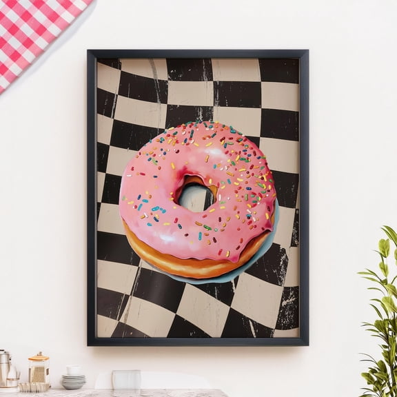 Pink Donut Retro Kitchen Food Wall Art, Stretched Canvas 8x10in