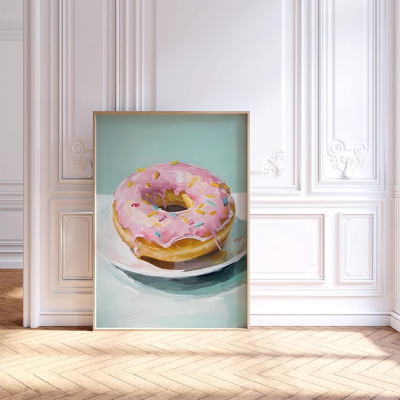 Pink Donut Wall Art Poster, Retro Girly Kitchen Decor, Pastel Donut Poster, Food Wall Art , Trendy Pink Teal Decor, 321, Unframed Poster Size 8x12