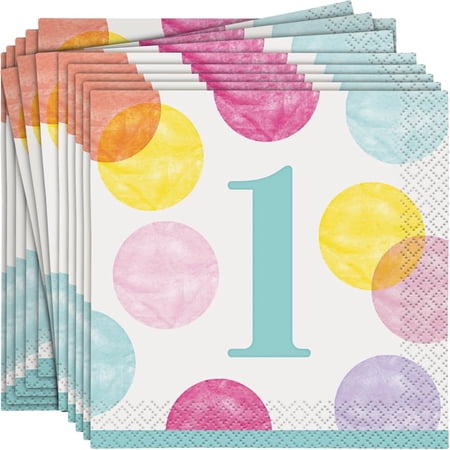 Pink Dots 1st Birthday Beverage Napkins, 16ct