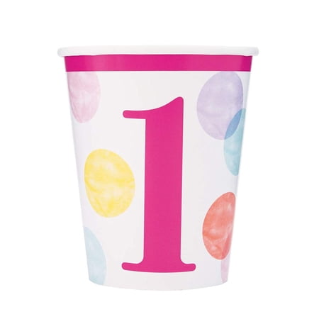 Pink Dots 1st Birthday Party Paper Cups, 8 Ct.