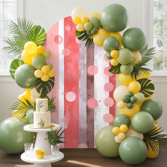 Pink Dots Arch Backdrop Cover, 4FT, Modern Watercolor Pink Red Dots Stripes Spandex Arch Covers Double-Sided Backdrop for Wedding Birthday Party Photo Background Decoration