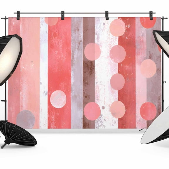 Pink Dots Backdrop for Photography, Modern Watercolor Pink Red Dots Stripes Photo Backdrop Portrait Background Party Banner Photo Backgrounds for Studio Booth Props, 7x5ft