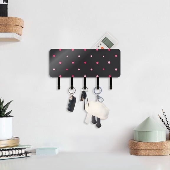 Pink Dots Key Holder for Wall Mail Holder Organizer with 5 Key Hooks Wall Mount Key Rack with Shelf