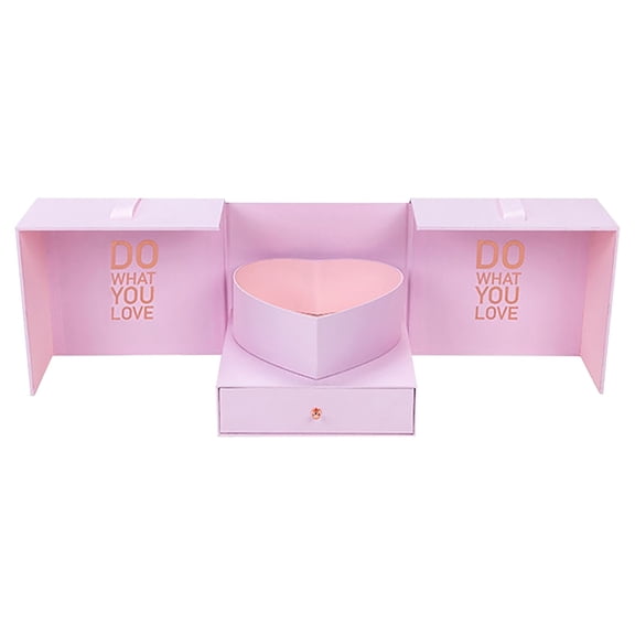 Pink Double Door Drawer Gift Box, High-End Flower Gift Box With Surprise Drawer, Heart Shape Compartment, Durable Plastic For Birthday, Anniversary, Wedding Gift Storage, 9.45X9.45X8.66In