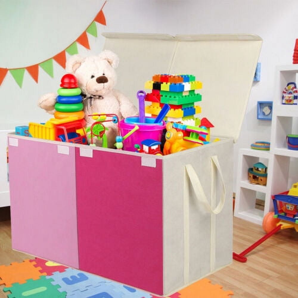 Pink Double FlipTop Lid Kids Toy Chest Toys Box Storage Toys Organizer Boxes