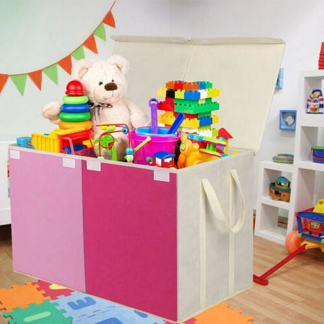 Pink Double FlipTop Lid Kids Toy Chest Toys Box Storage Toys Organizer