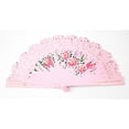 thumbnail image 1 of Pink Double Sided Wooden Spanish Floral Print Hand Folding Fan Party EHD, 1 of 3
