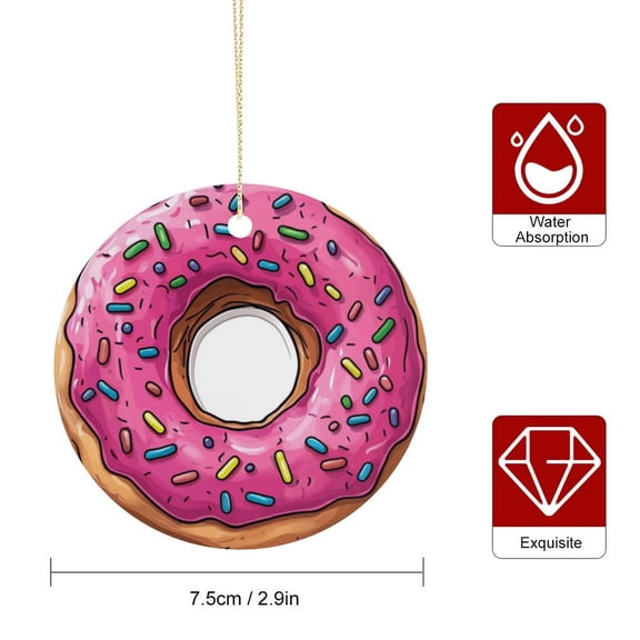 Pink Doughnut with Sprinkles Christmas Ornament Christmas Hanging Ornament Gifts Round Keepsake Ornament Ceramic Christmas Tree Ornaments Cute Donut Hanging Home Decorations Ornaments
