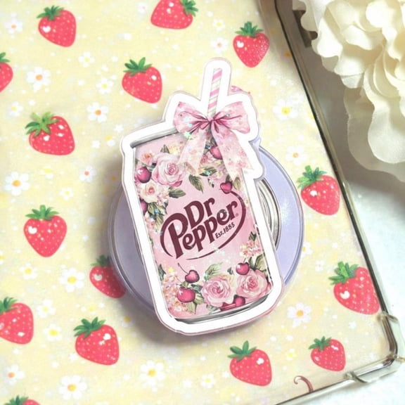 Pink Dr Floral Soda Pepper MagSafe Phone Grip: Cute Coquette Aesthetic Magnetic Phone Holder, Girly Soda Lover Gift, Phone or Popgrip