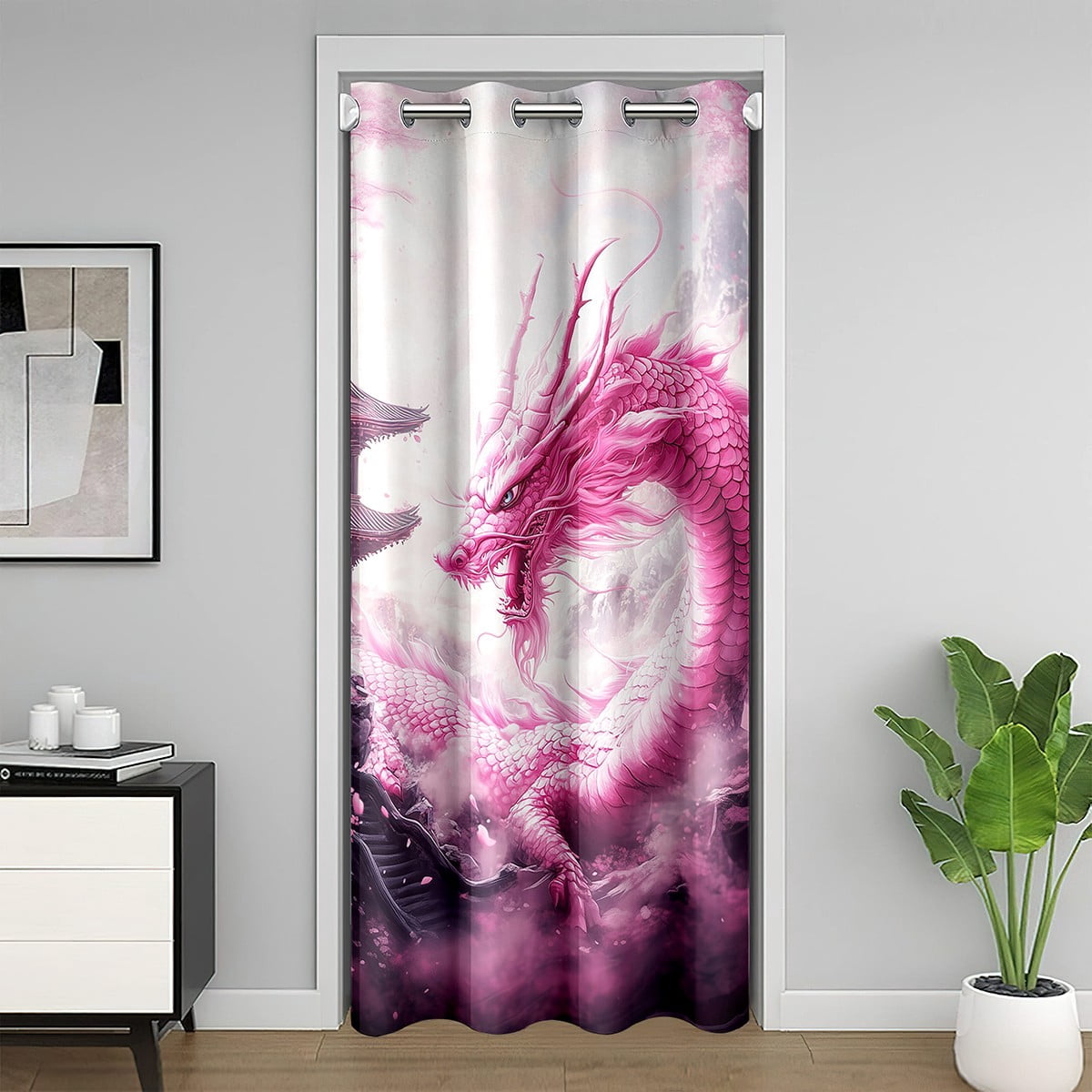 Pink Dragon Doorway Curtain 1 Panel,Japanese Tempo Cherry Blossom ...