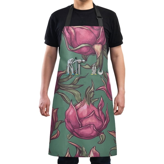 Pink Dragon Fruit Chef Kitchen Apron with Pockets for Women Waterproof Aprons for Cooking Baking