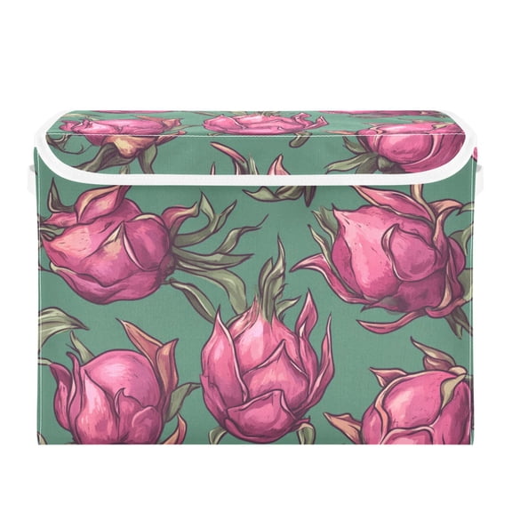 Pink Dragon Fruit Large Storage Bins with Linen Collapsible Lid Storage Box 16.7 x 12.6 x 11.8in