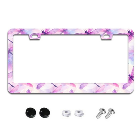 Pink Dragonfly License Plate Frames for Women Men Car Plate Holder Cover Metal Tag Aluminum Car Accessories Front Rear Plate Decor