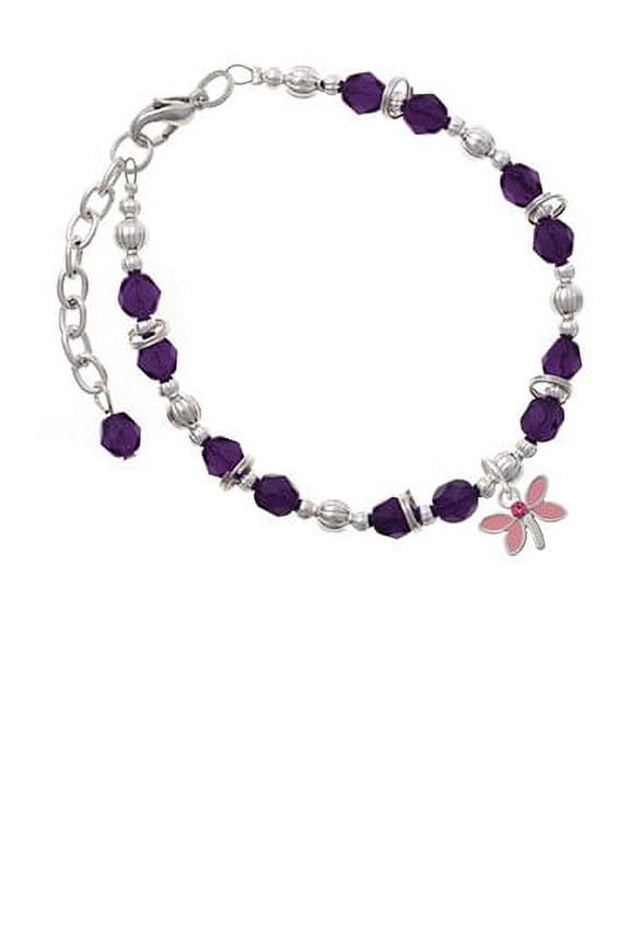 Pink Dragonfly with Crystal Purple Beaded Bracelet