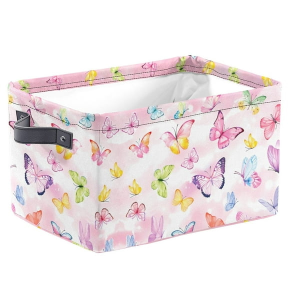 Pink Dream Butterfly Multifunctional Storage Basket Foldable Rectangular Clothes Toy Storage Box Bookshelf Basket