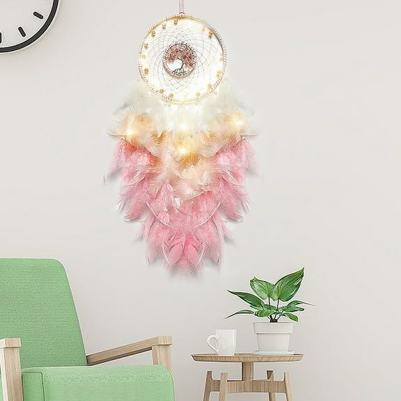 Pink Dream Catcher Handmade Feather Dream Catcher Hanging Decoration Exquisite Dream Catcher Feather Pendant Creative Wall Art for Wall Window Ceiling Decoration