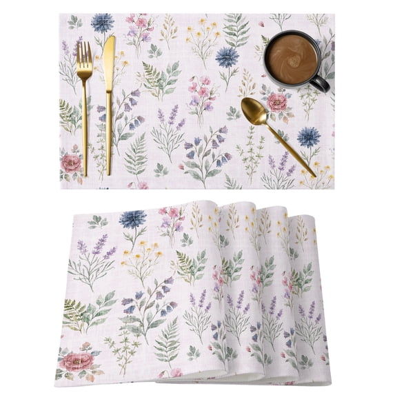 Pink Dreamy Botanical Placemats Set of 2 Spring Floral Leaves Romantic Place Mats Indoor Wipeable Table Mats Washable Cloth Dining Table Placemats for Kitchen Holiday Party Home Decor 13x19 Inch