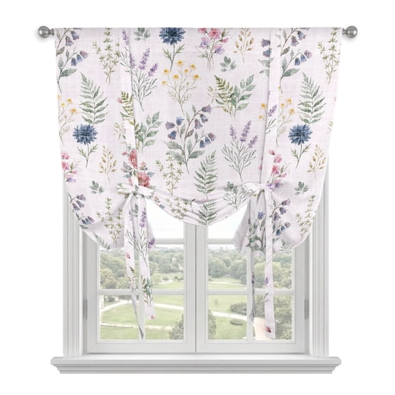 Pink Dreamy Botanical Tie Up Curtains for Kitchen Windows,Adjustable Rod Pocket Valance 63 Inch Long, Spring Floral Leaves Romantic Window Treatment Balloon Roman Blind Shade, 52" x 63"