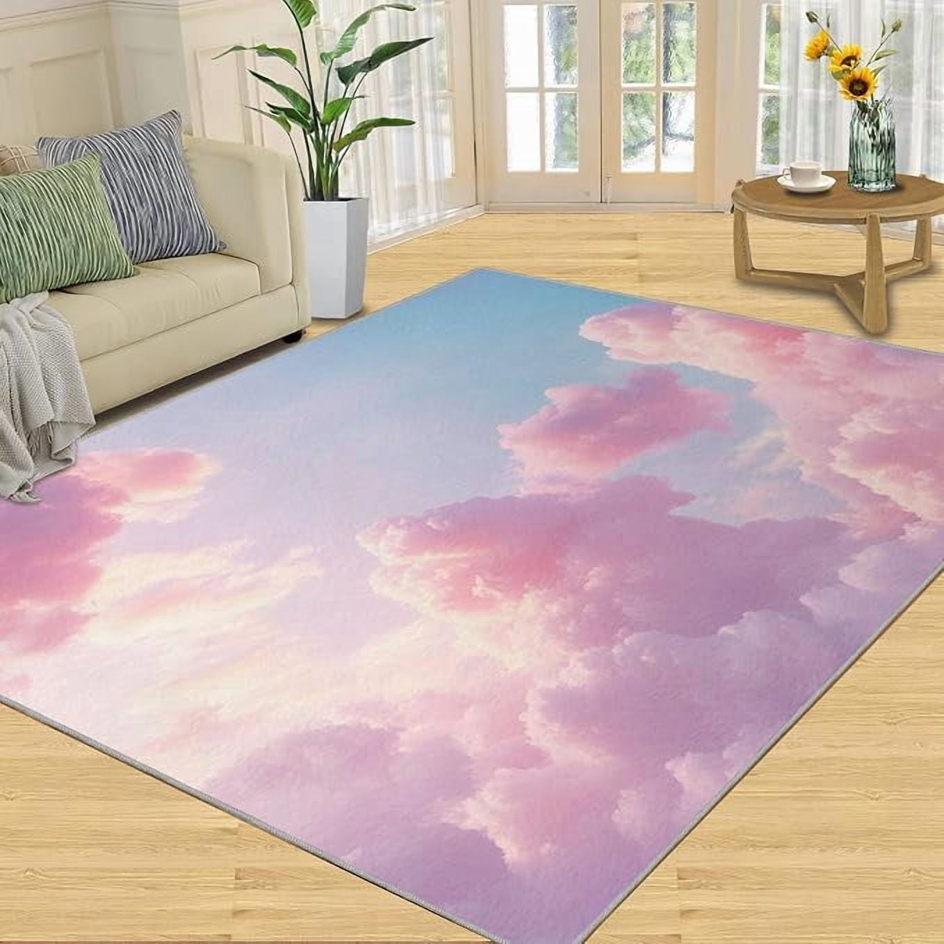 Pastel Large Rug Pink Dreamy Cloud Rugs, Pastel Sky Area Rug, Non-Slip Machine Washable ...