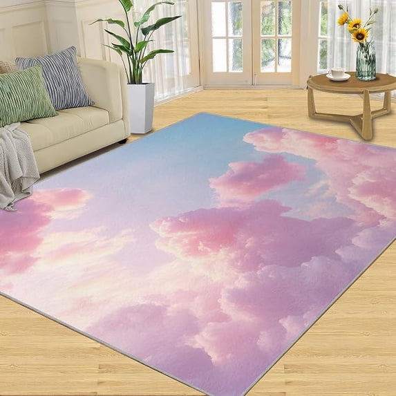 Pastel Color Rug Pink Dreamy Cloud Rugs, Pastel Sky Area Rug, Non-Slip Machine Washable ...