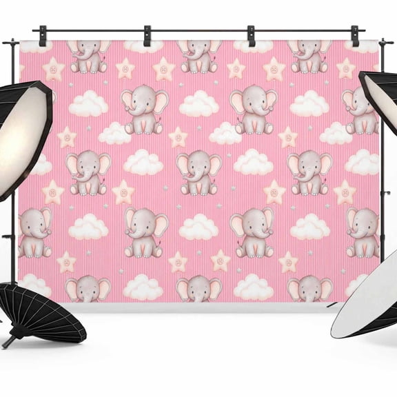 Pink Dreamy Elephant Photography Backdrop 7x5FT, Cartoon Animal Cloud Stars Fairytale Style Photo Backdrops, Background for Photography Studio Photo Studio Background, Back Drop for Photoshoot