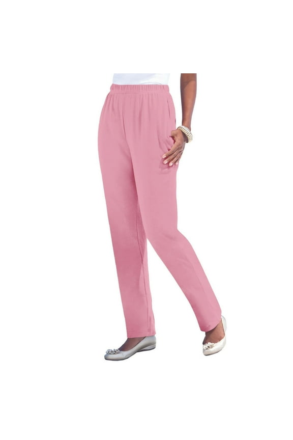 Pink Dress Pants Women, Women Wide Leg Pants, Weekend Polyester Pleated Trousers for Women, Women's Pockets Elastic Waist Straight Solid Color Casual Pants