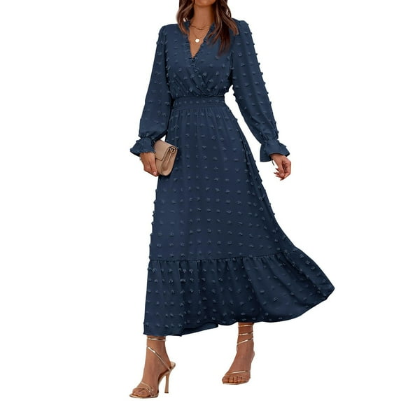 Pink Dress, Women'S 2025 Fall Loose V Neck Long Sleeve Casual Dress-Boho Wedding Guest Daily/Party Wear Sequin Dress For Women Sexy Outfit Going Womens Clothes Dress (XL, Navy) ZMTing