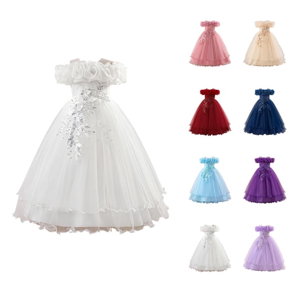 Pink Dress for Girls Beaded Lace Wedding Dress – 3D Floral Appliqué with Sparkly Sequins, Dreamy Flower Girl Dress for Themed Party & Photo Shoot