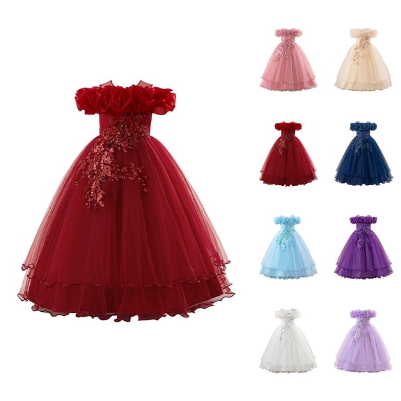 Pink Dress for Girls Beaded Lace Wedding Dress – 3D Floral Appliqué with Sparkly Sequins, Dreamy Flower Girl Dress for Themed Party & Photo Shoot