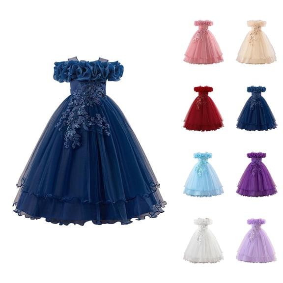 Pink Dress for Girls Beaded Lace Wedding Dress – 3D Floral Appliqué with Sparkly Sequins, Dreamy Flower Girl Dress for Themed Party & Photo Shoot