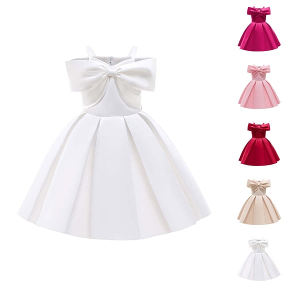 Pink Dress for Girls Elegant Off Shoulder Pleated Dress – Thin Strap with Ruffled Bodice, Sophisticated Recital Dress for Piano Solo & Formal Events