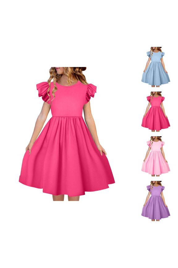 Pink Dress for Girls Everyday Solid Cap Sleeve Dress – Round Neck Loose A-Line Cut, Soft Basic Dress for Home, Preschool & Casual Outings