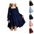thumbnail image 1 of Pink Dress for Girls French Square Neck Maxi Dress – Bell Sleeve Tiered Ruffle Skirt, Romantic Fairy Dress for Spring Outing & Country Walks, 1 of 7