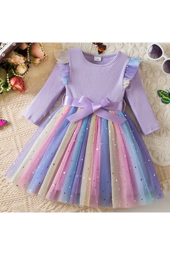 Pink Dress for Girls Long Sleeve Toddler Girls Dresses Winter Long Sleeve Tutu Party Dress for Girl 2-12 Years Xmas Gift