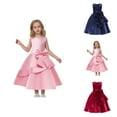 thumbnail image 1 of Pink Dress for Girls Modest Midi Bow Dress – Delicate Neck or Waist Bow Detail, Elegant Party Dress for Holiday, Family Dinner & Formal Visits, 1 of 5