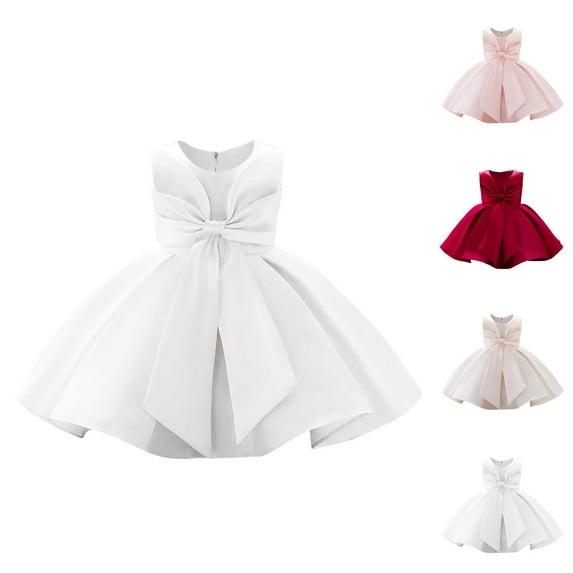 Pink Dress for Girls Oversized Bow Back Dress – Statement Rear Bow Detail, Timeless Flower Girl Dress for Ceremony, Family Event & Formal Portraits