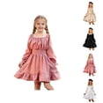 thumbnail image 1 of Pink Dress for Girls Spring Long Sleeve Flowy Dress – Square Neck Bell Sleeve with Layered Ruffles, Light Maxi Dress for Seasonal Wear & Day Out, 1 of 5