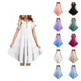 thumbnail image 1 of Pink Dress for Girls Sweet Solid Cake Dress – Cap Sleeves with Tiered Ruffle Hem, Cute Princess Dress for Playdates, Parties & Photo Sessions, 1 of 7