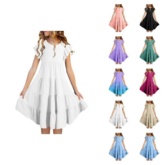 Pink Dress for Girls Sweet Solid Cake Dress – Cap Sleeves with Tiered Ruffle Hem, Cute Princess Dress for Playdates, Parties & Photo Sessions
