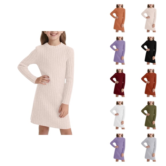 Pink Dress for Girls Winter Thermal Bodycon Dress – Thick Fabric Slim Fit Base Layer, Warm Multi-Use Dress for School & Cold Weather Styling