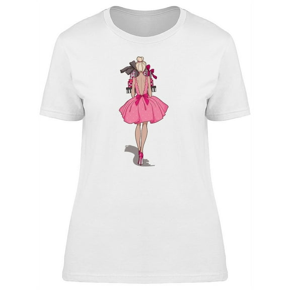 Pink Dressed Girl Backside T-Shirt Women -Image by Shutterstock, Female Large