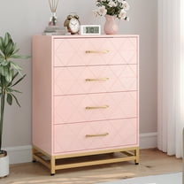 Pink Dresser for Bedroom,4 Drawers Chest of Drawers with Metal Handles and Wide Drawers  for Living Room Hallway Entryway ﻿