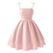 Pink Dresses Dresses For Girls 10-12 Girls Flowy Cami Dress Ruched Sleeveless Pink Layered Ruffle Kawaii Short Smocked Summer Dresses