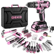 DEKOPRO 20V Pink Cordless Drill Driver Set for Women, 186-Piece Hand Tool Set, Ladys Home DIY Tool Kit with Battery