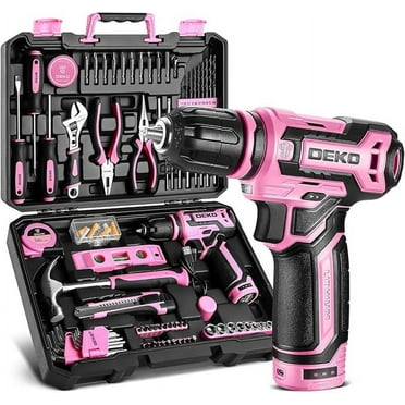 Pink Drill Tool Set Kit: Power Cordless Drill Tool Box with 12V Battery Electric Pink Drill Driver Set for Women Home Hand Repair Tools Sets Drills Case